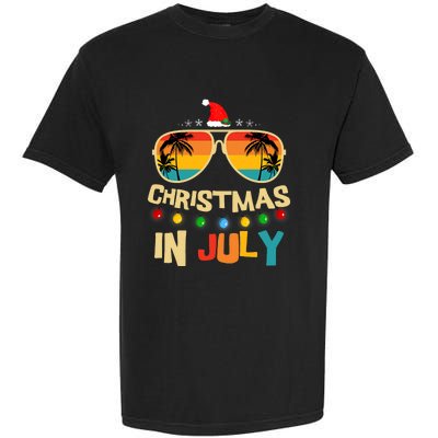 Christmas In July Santa Hat Sunglasses Summer Vacation Garment-Dyed Heavyweight T-Shirt