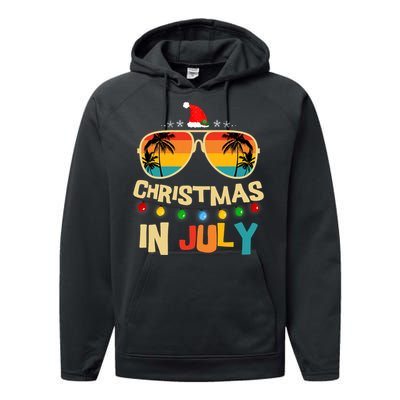 Christmas In July Santa Hat Sunglasses Summer Vacation Performance Fleece Hoodie