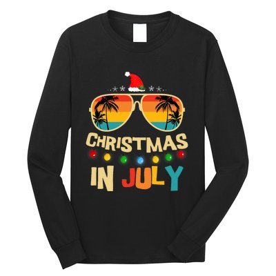 Christmas In July Santa Hat Sunglasses Summer Vacation Long Sleeve Shirt