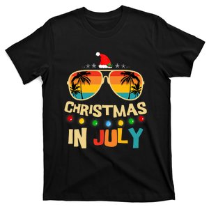 Christmas In July Santa Hat Sunglasses Summer Vacation T-Shirt