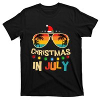 Christmas In July Santa Hat Sunglasses Summer Vacation T-Shirt