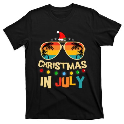 Christmas In July Santa Hat Sunglasses Summer Vacation T-Shirt