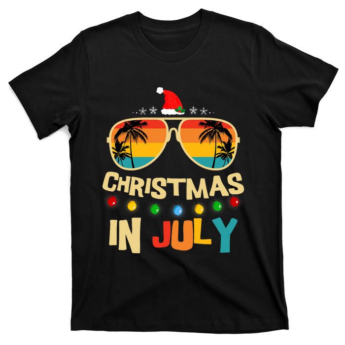 Christmas In July Santa Hat Sunglasses Summer Vacation T-Shirt