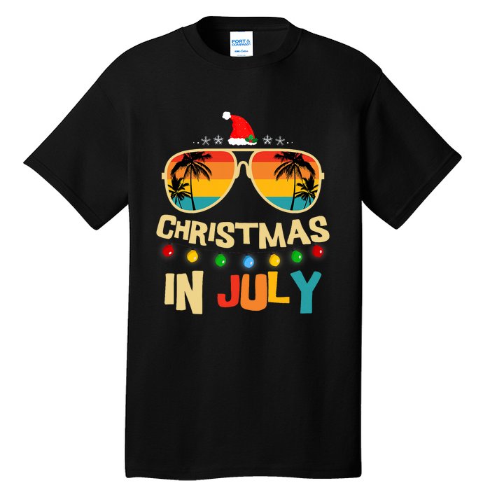 Christmas In July Santa Hat Sunglasses Summer Vacation Tall T-Shirt