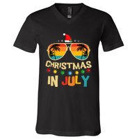 Christmas In July Santa Hat Sunglasses Summer Vacation V-Neck T-Shirt