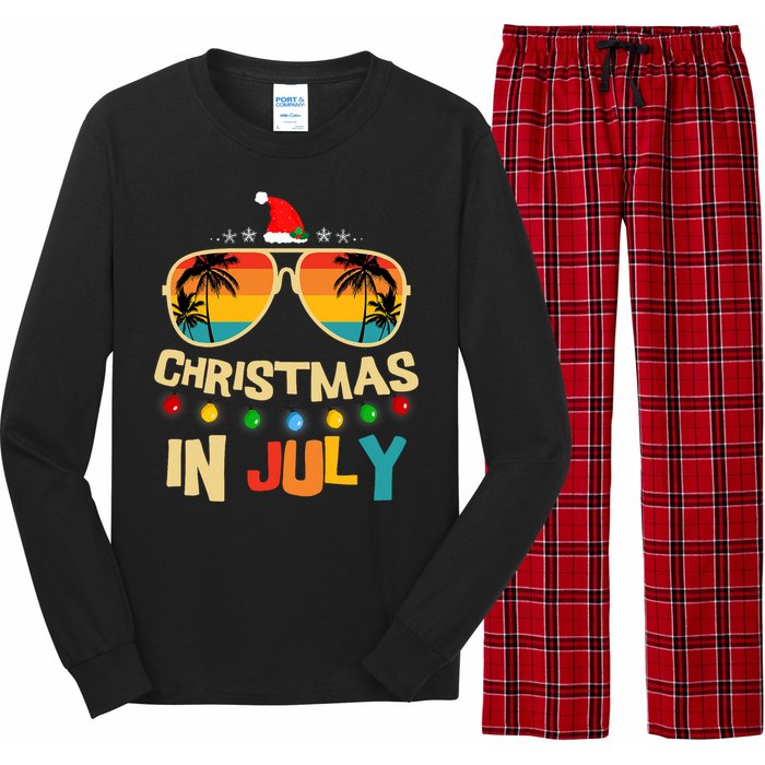 Christmas In July Santa Hat Sunglasses Summer Vacation Long Sleeve Pajama Set