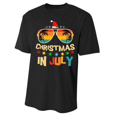 Christmas In July Santa Hat Sunglasses Summer Vacation Performance Sprint T-Shirt