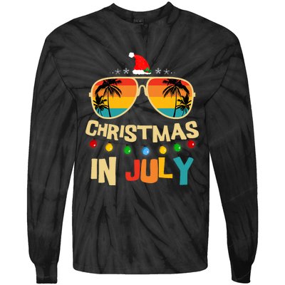 Christmas In July Santa Hat Sunglasses Summer Vacation Tie-Dye Long Sleeve Shirt