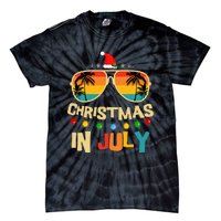 Christmas In July Santa Hat Sunglasses Summer Vacation Tie-Dye T-Shirt