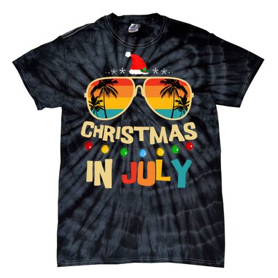 Christmas In July Santa Hat Sunglasses Summer Vacation Tie-Dye T-Shirt