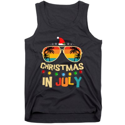 Christmas In July Santa Hat Sunglasses Summer Vacation Tank Top