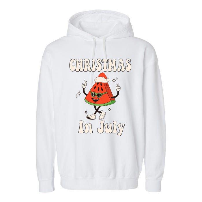 Christmas In July Retro Watermelon Garment-Dyed Fleece Hoodie