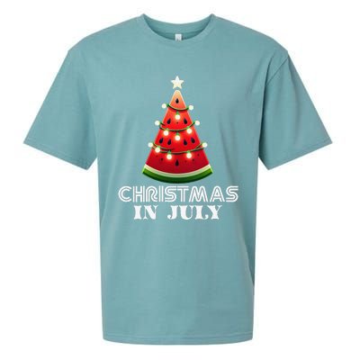 Christmas In July Watermelon Xmas Light Summer Sueded Cloud Jersey T-Shirt