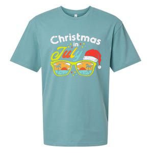 Christmas In July Sunglasses Santa Beach Summer Summer Xmas Sueded Cloud Jersey T-Shirt