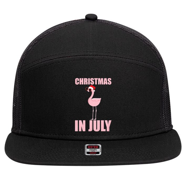 Christmas In July | Funny Flamingo In Santa Hat 7 Panel Mesh Trucker Snapback Hat