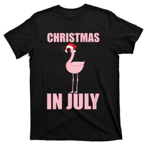 Christmas In July | Funny Flamingo In Santa Hat T-Shirt