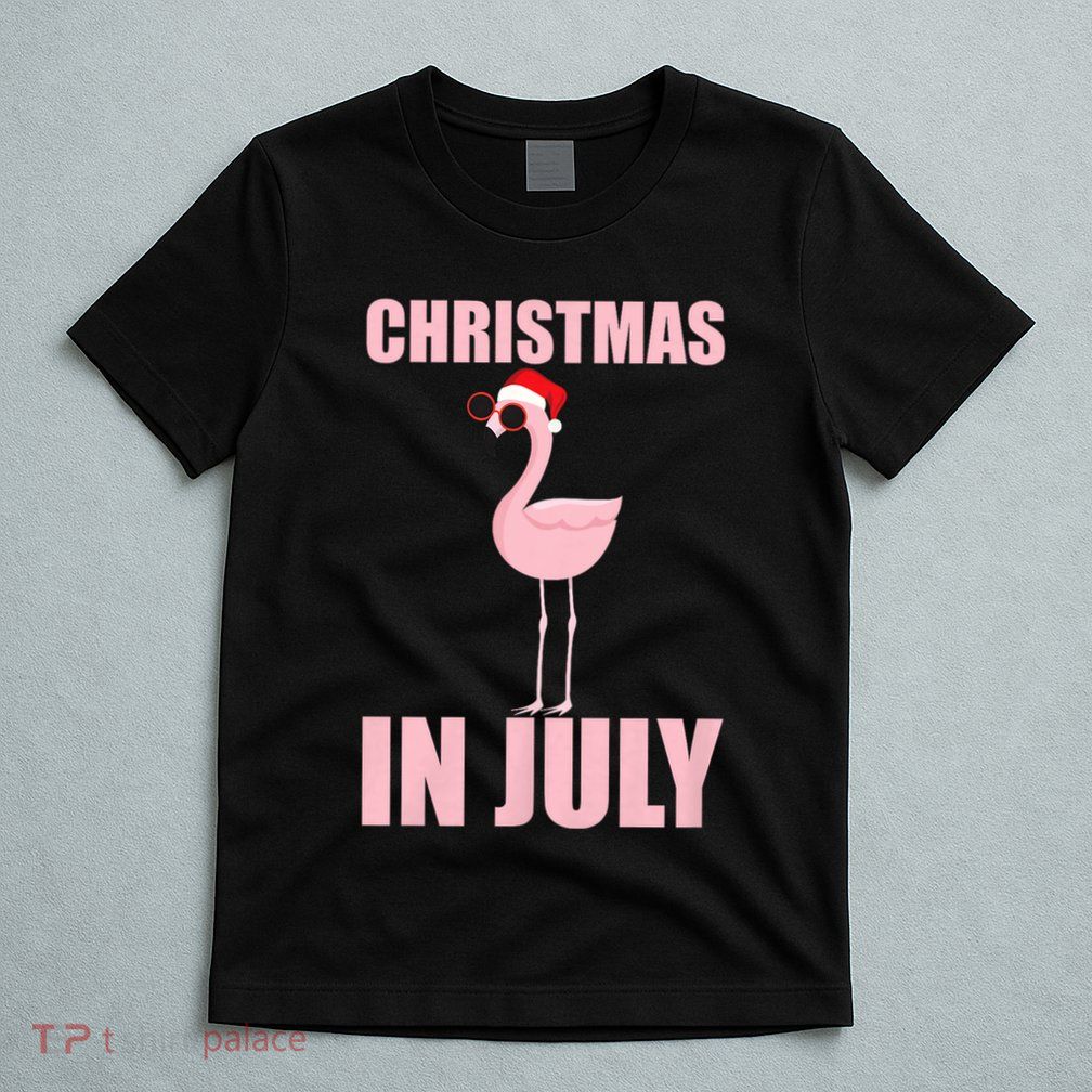 Christmas In July | Funny Flamingo In Santa Hat T-Shirt