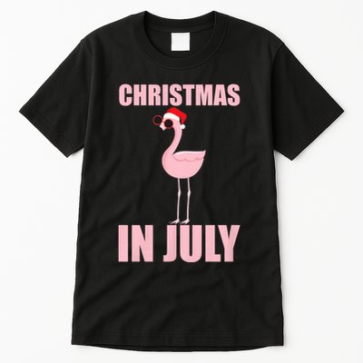 Christmas In July | Funny Flamingo In Santa Hat Tall T-Shirt