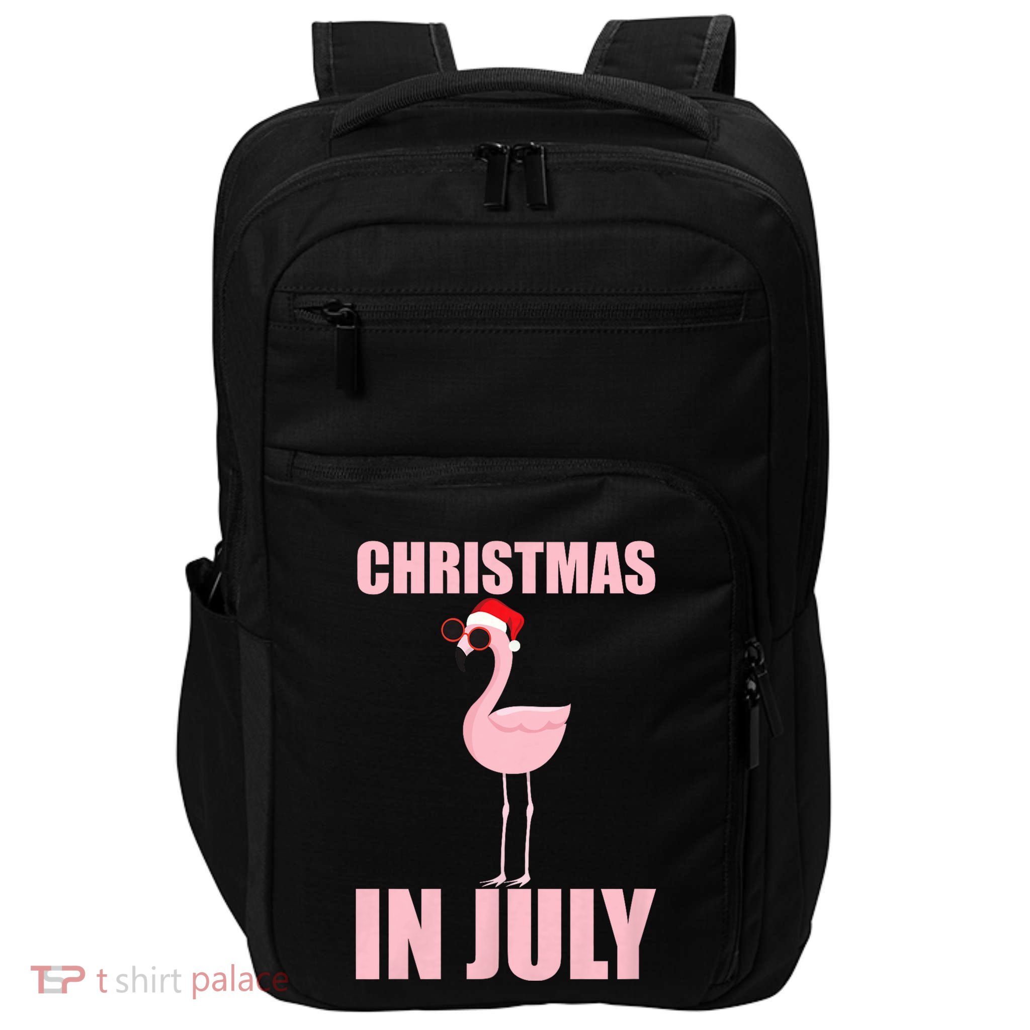 Christmas In July | Funny Flamingo In Santa Hat Impact Tech Backpack