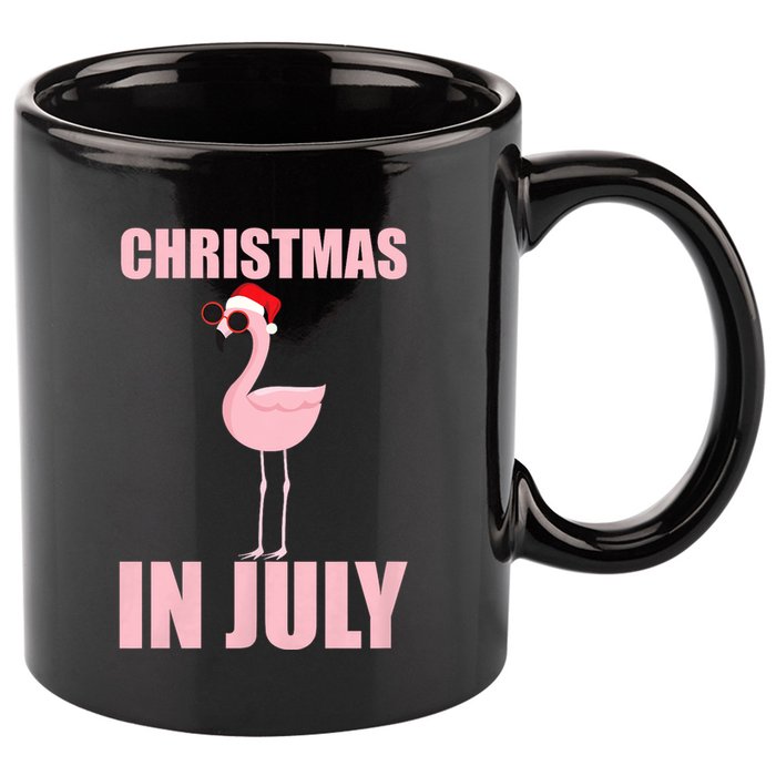 Christmas In July | Funny Flamingo In Santa Hat 11oz C Handle Ceramic Mug