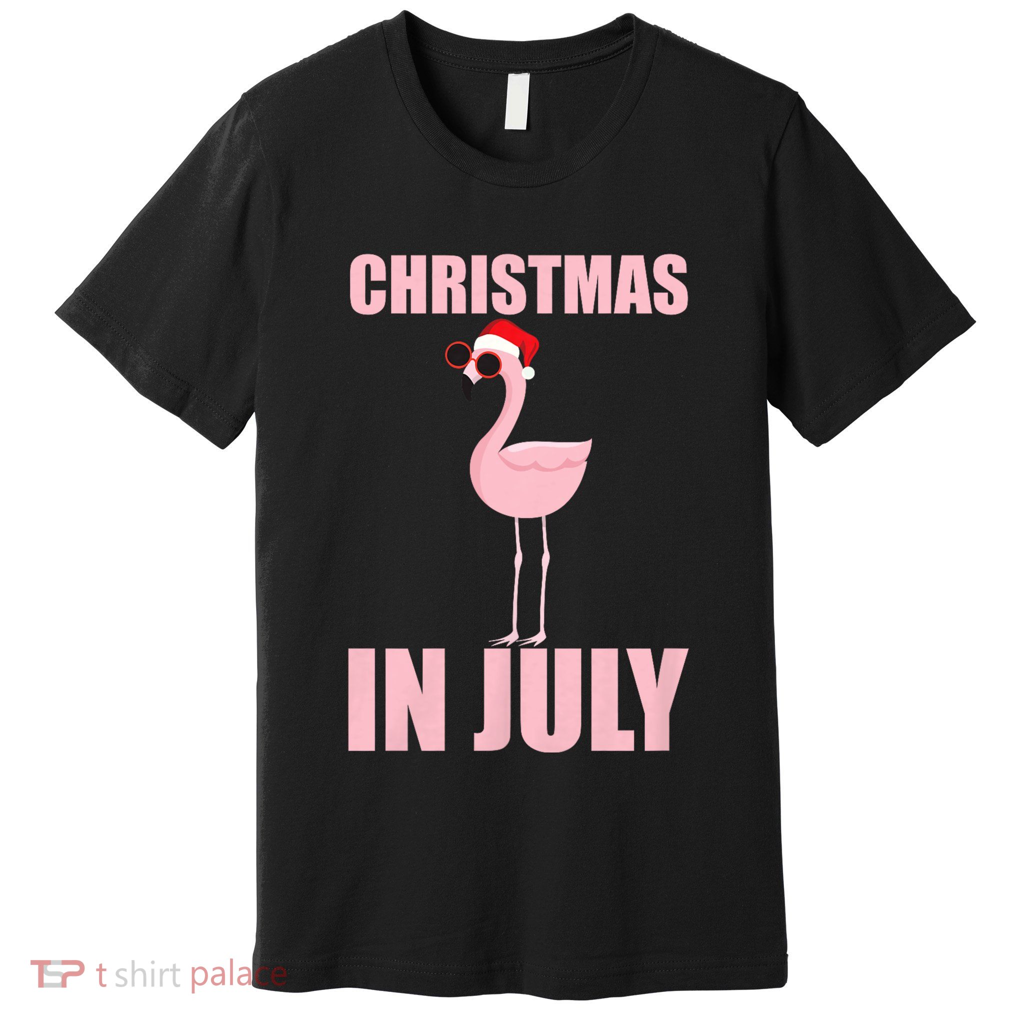 Christmas In July | Funny Flamingo In Santa Hat Premium T-Shirt
