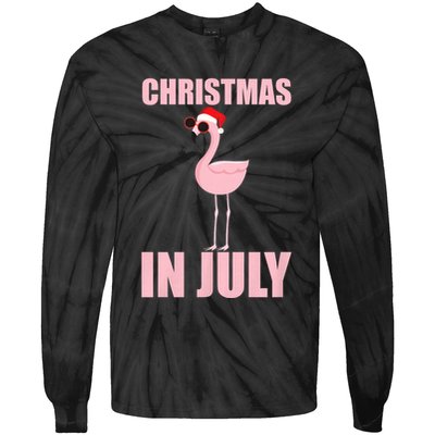 Christmas In July | Funny Flamingo In Santa Hat Tie-Dye Long Sleeve Shirt