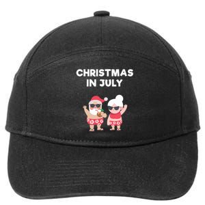 Christmas In July Funny Mr and Mrs Santa Claus Beach 7-Panel Snapback Hat