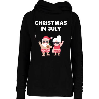 Christmas In July Funny Mr and Mrs Santa Claus Beach Womens Funnel Neck Pullover Hood