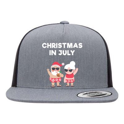 Christmas In July Funny Mr and Mrs Santa Claus Beach Flat Bill Trucker Hat