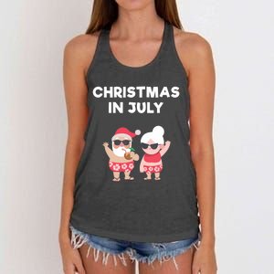 Christmas In July Funny Mr and Mrs Santa Claus Beach Women's Knotted Racerback Tank