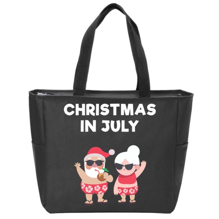 Christmas In July Funny Mr and Mrs Santa Claus Beach Zip Tote Bag