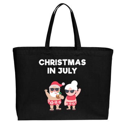 Christmas In July Funny Mr and Mrs Santa Claus Beach Cotton Canvas Jumbo Tote