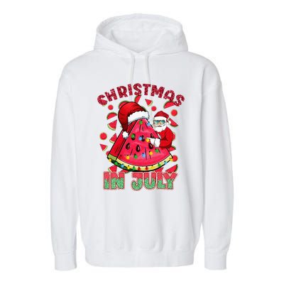 Christmas In July Watermelon Xmas Tree Summer Garment-Dyed Fleece Hoodie