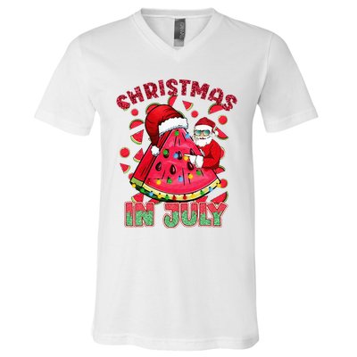 Christmas In July Watermelon Xmas Tree Summer V-Neck T-Shirt