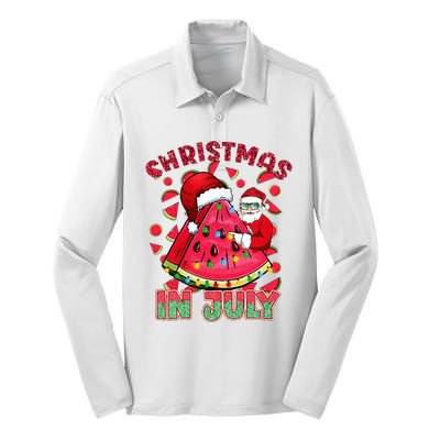 Christmas In July Watermelon Xmas Tree Summer Silk Touch Performance Long Sleeve Polo