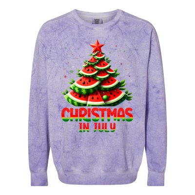 Christmas In July Watermelon Tree Summer Colorblast Crewneck Sweatshirt