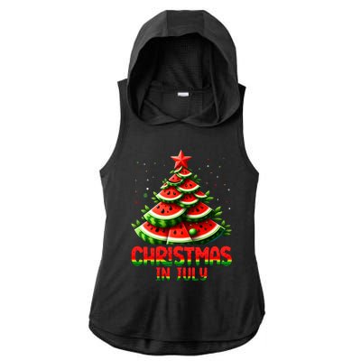 Christmas In July Watermelon Tree Summer Ladies PosiCharge Tri-Blend Wicking Draft Hoodie Tank