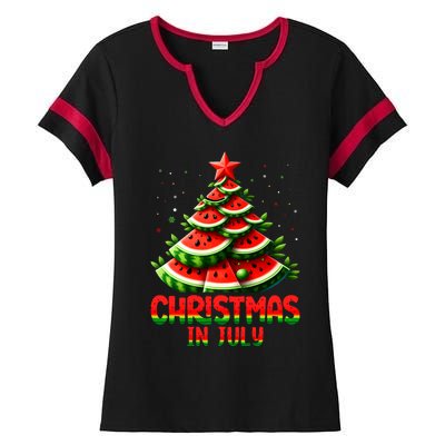 Christmas In July Watermelon Tree Summer Ladies Halftime Notch Neck Tee