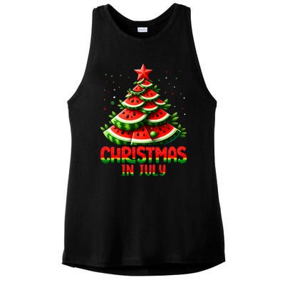 Christmas In July Watermelon Tree Summer Ladies PosiCharge Tri-Blend Wicking Tank