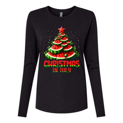 Christmas In July Watermelon Tree Summer Womens Cotton Relaxed Long Sleeve T-Shirt