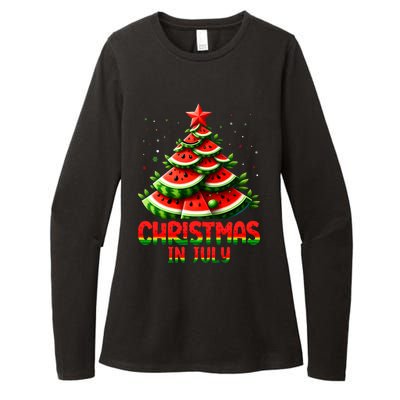 Christmas In July Watermelon Tree Summer Womens CVC Long Sleeve Shirt