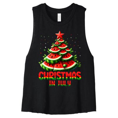 Christmas In July Watermelon Tree Summer Women's Racerback Cropped Tank