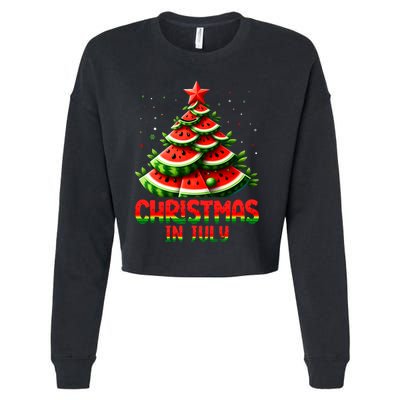 Christmas In July Watermelon Tree Summer Cropped Pullover Crew