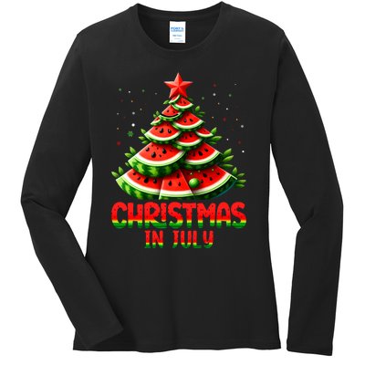 Christmas In July Watermelon Tree Summer Ladies Long Sleeve Shirt