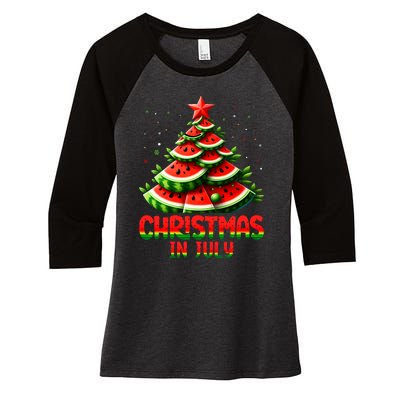 Christmas In July Watermelon Tree Summer Women's Tri-Blend 3/4-Sleeve Raglan Shirt