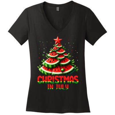 Christmas In July Watermelon Tree Summer Women's V-Neck T-Shirt