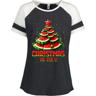 Christmas In July Watermelon Tree Summer Enza Ladies Jersey Colorblock Tee