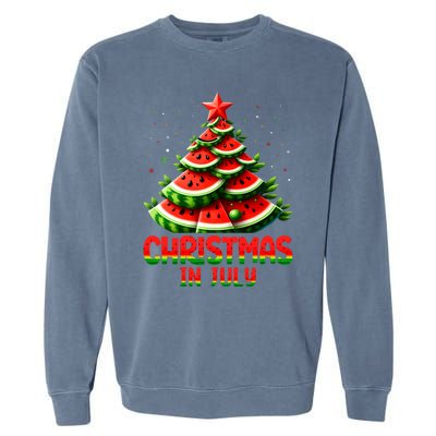 Christmas In July Watermelon Tree Summer Garment-Dyed Sweatshirt