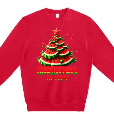 Christmas In July Watermelon Tree Summer Premium Crewneck Sweatshirt