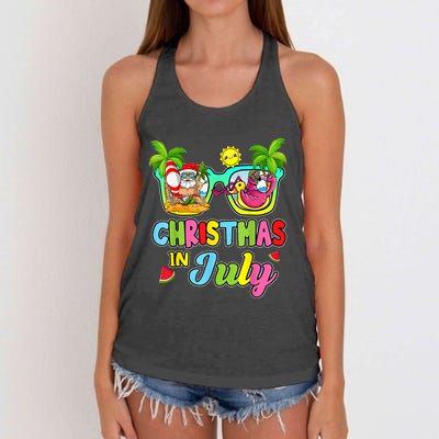 Christmas In July Funny Santa Surfing Summer Beach Vacation Women's Knotted Racerback Tank